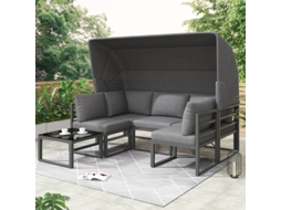 Conjunto de móveis de jardim BTFORUS Sunny Island com mesa e banco, inclui todos os móveis de exterior Travesseiros, Cinza Cor (4 peças)
