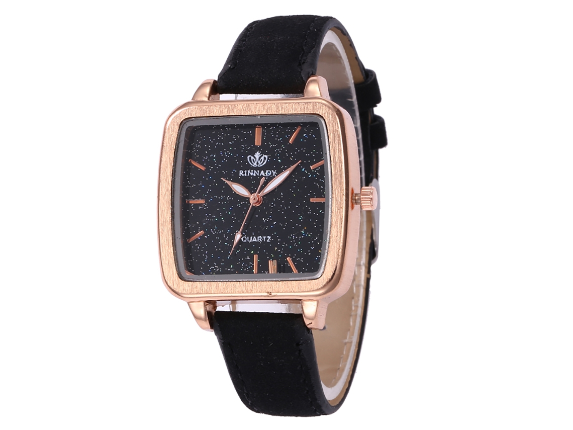 Reloj De Cuero Pu Casual Moda Dial Cuadrado Simple De Cuarzo Para Mujer Negro