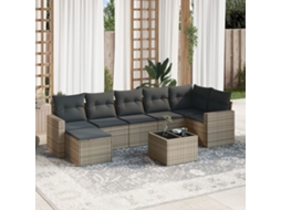 Vidaxl 8 Pcs Conjunto Sofás De Jardim C/ Almofadões Vime Pe Cinzento