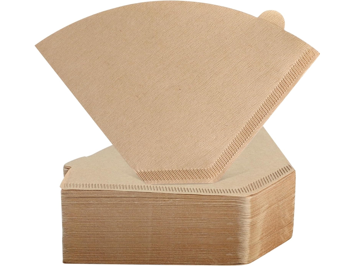 A Embalagem Contém 100 Cartuchos De Filtro Descartáveis ​​de Papel Natural, Em Formato De Leque.