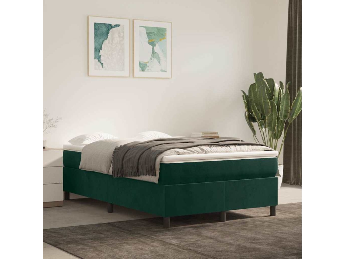 Vidaxl Estrutura De Cama Com Molas 120x200 Cm Veludo Verde-escuro