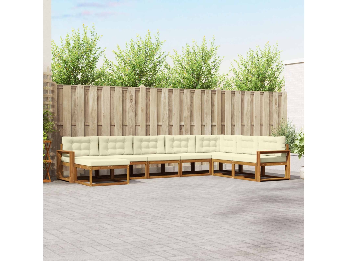 Vidaxl Conjunto De Sofás Para Exterior 8 Unid. Natural E Creme
