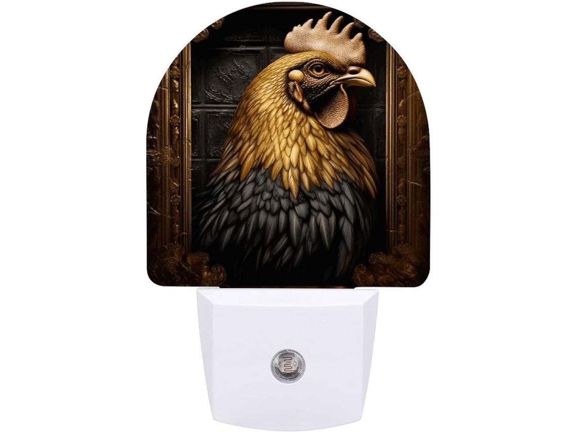 Luminária Noturna Em Formato De Galinha Com Detalhes Dourados, Luminária Noturna De Led Impressa Com Sensor, Luz Noturna