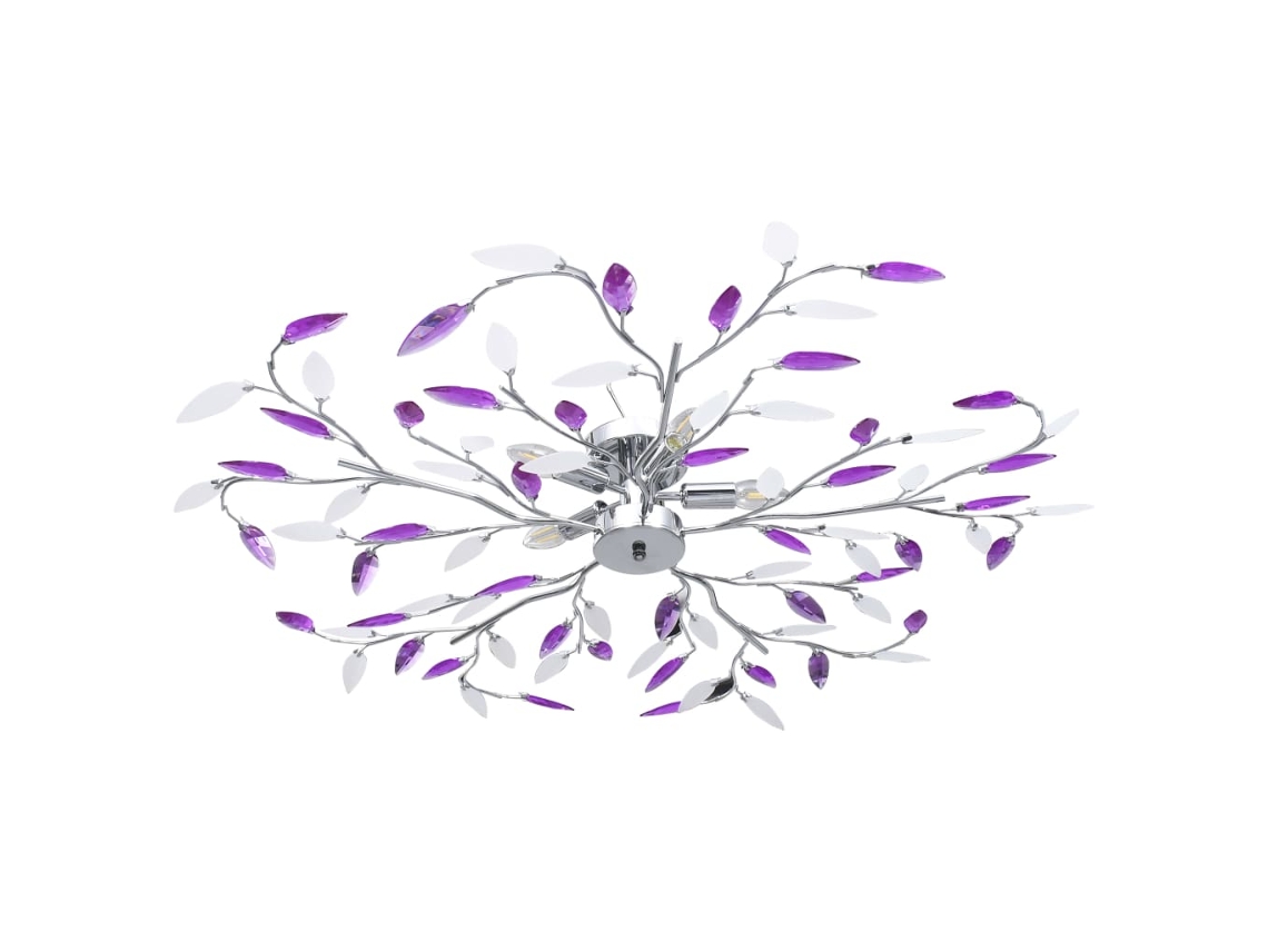 Vidaxl Candeeiro Teto Braços Folhas De Cristal Acrílico 5 E14 Roxo