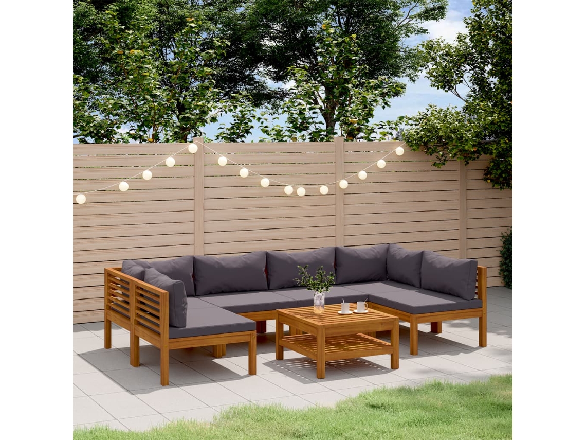 Vidaxl 7 Pcs Conjunto Lounge De Jardim Com Almofadões Acácia Maciça