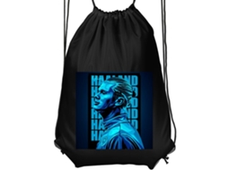 Mochila de Ginástica Infantil Preta, Confortável e Prática. Retrato Elegante em Tons de Azul Erling Haaland uma Mochila Esportiva Moderna BRILVIBERA