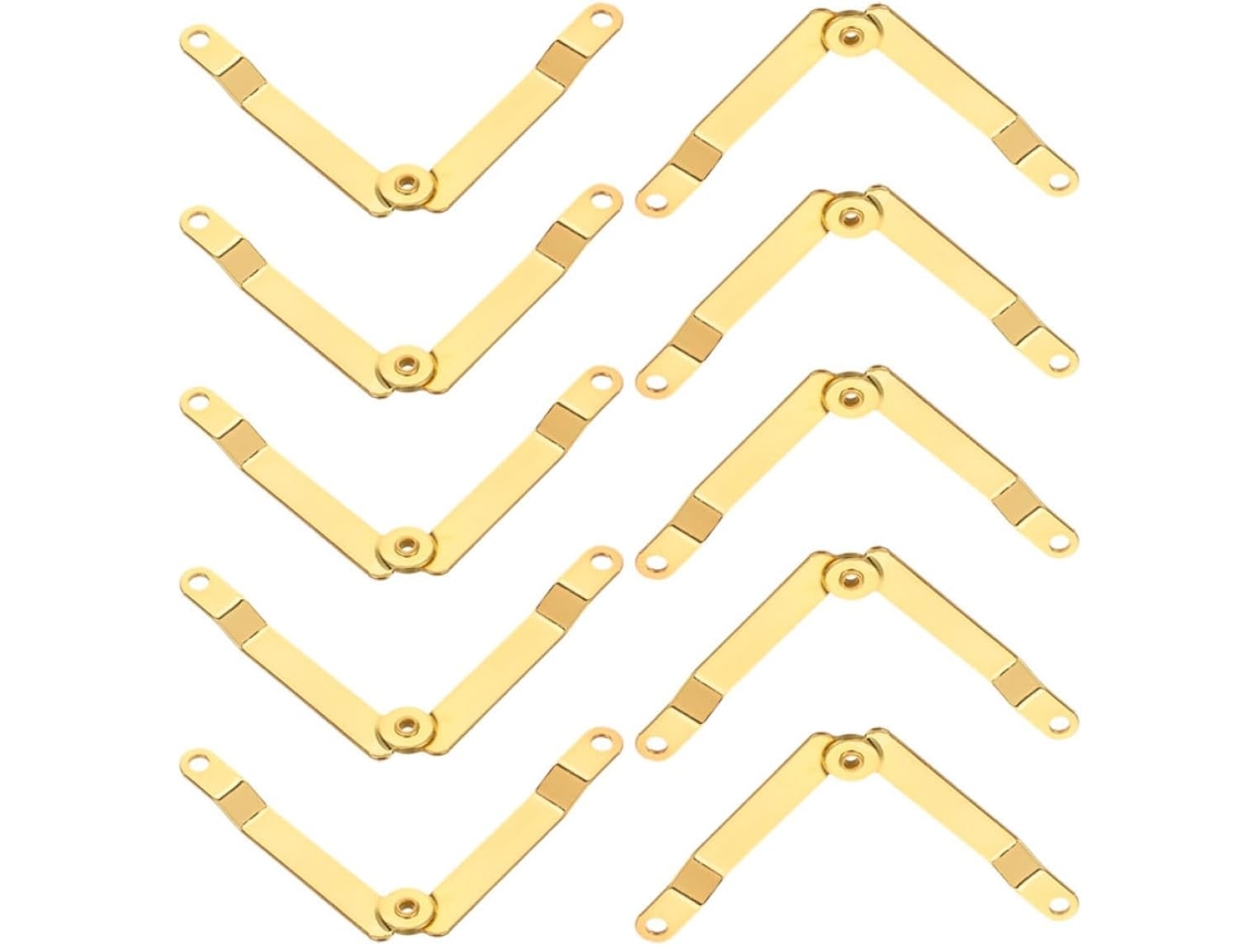 Conjunto De 10 Dobradiças Suporte Para Tampa Caixa Joias Madeira, Em Metal Dourado Reforçado, Com Sistema De