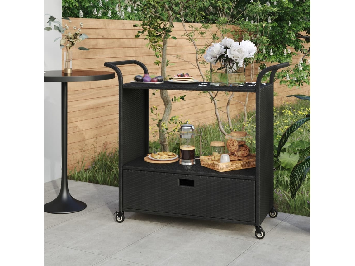 Carrinho De Bar Com Gaveta 100x45x97 Cm Vime Pe Preto Lovely Home