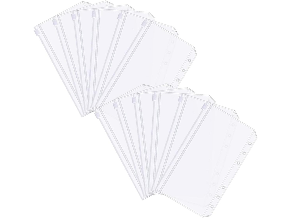 Pastas de arquivamento Luxshiny A6 com 6 argolas e fecho de zíper, transparentes, resistentes à água, pacote com 12 unidades.