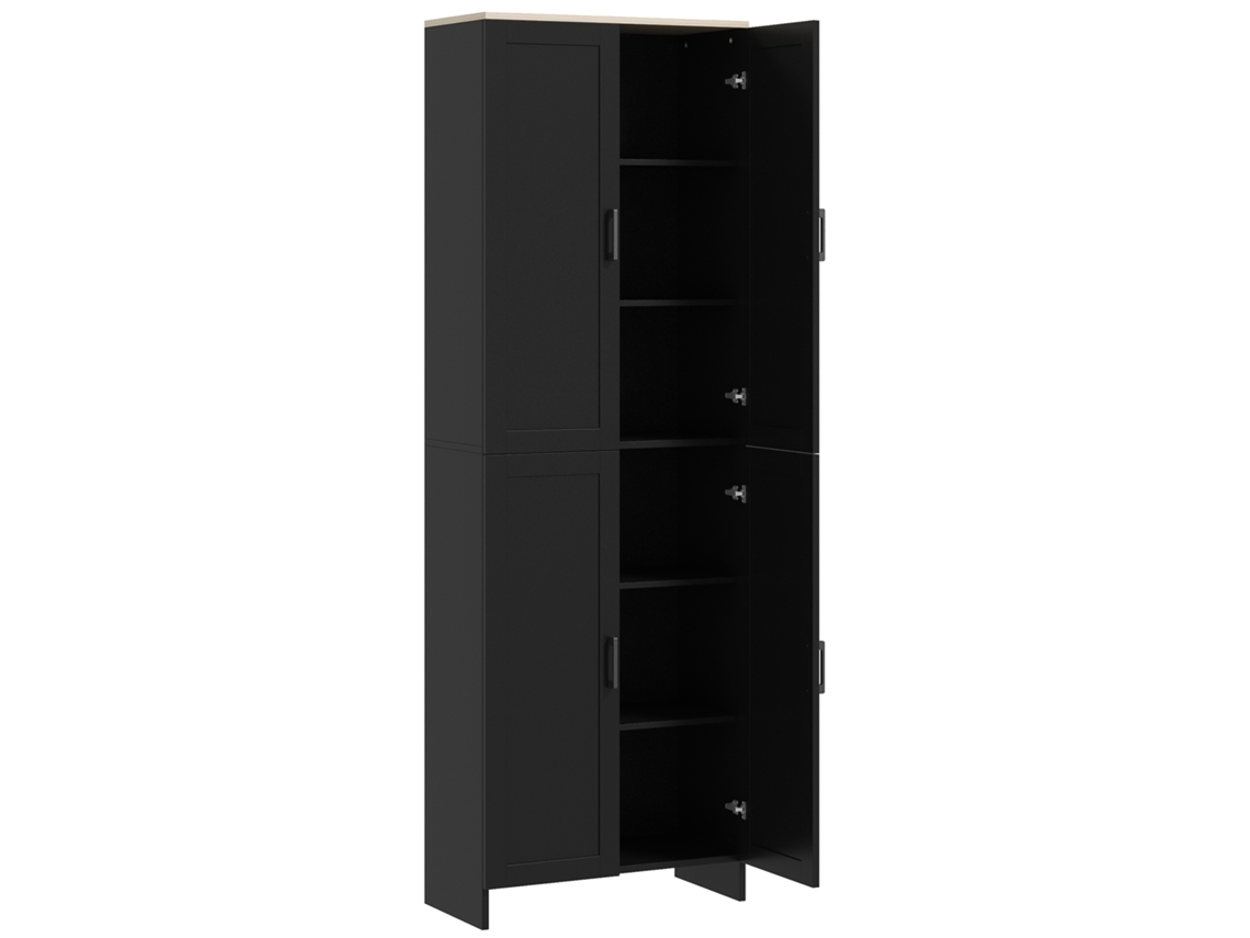 Armário De Cozinha Com 4 Portas E Prateleiras Ajustáveis Anti-tombo 60x30x170,5 Cm Preto