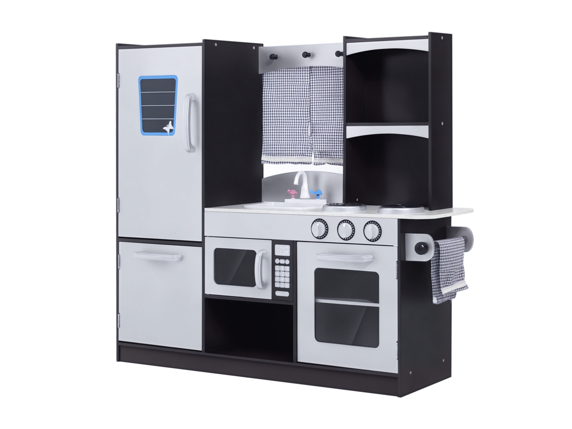 Cozinha de Brinquedo 105x31,5x95cm Prateado e Marrom, Imitação Funcional com Acessórios Inclusos para Crianças Acima de 3 Anos. Ge