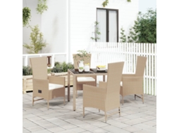 Conjunto 5 Peças Jantar P/ Jardim Com Almofadões Vime Pe Bege Dkd Home Decor
