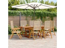 Vidaxl 7pcs Conjunto De Jantar P/ Jardim Vime Pe/ Madeira Maciça Bege