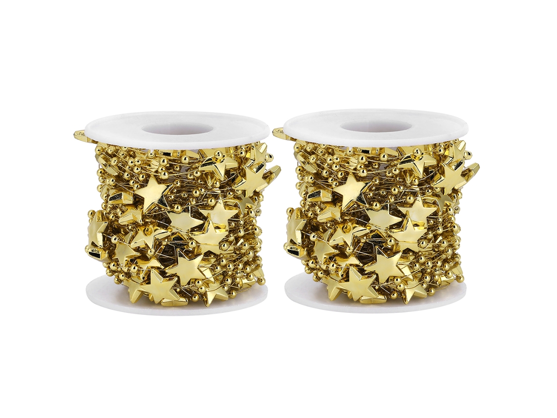 Guirlanda de Pérolas Estrela de 5 Pontas, 10m, dourado, para Decoração de Casamento, Natal, DIY | S/MARCA