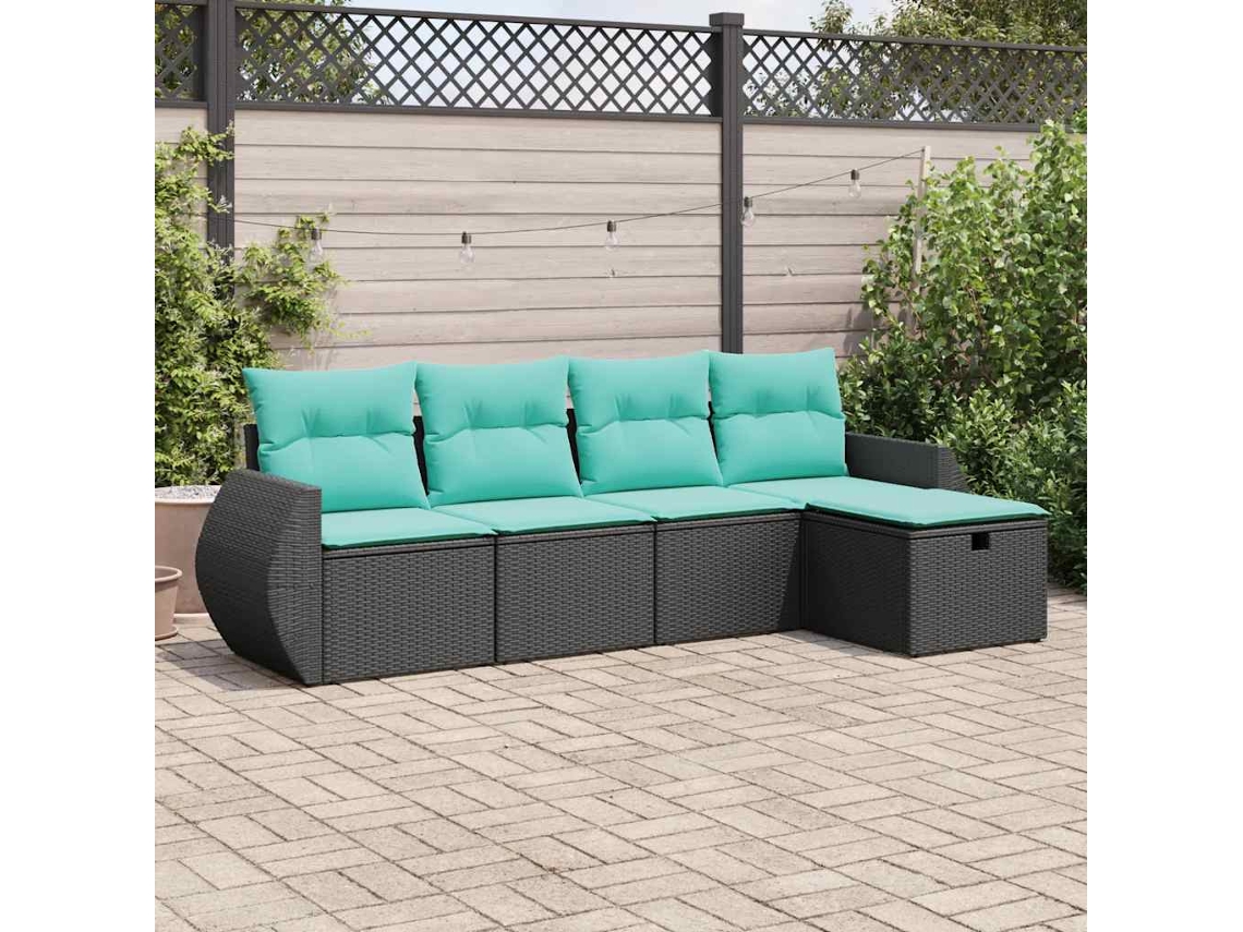 Vidaxl 5 Pcs Conjunto Sofás De Jardim Com Almofadões Vime Pe Preto
