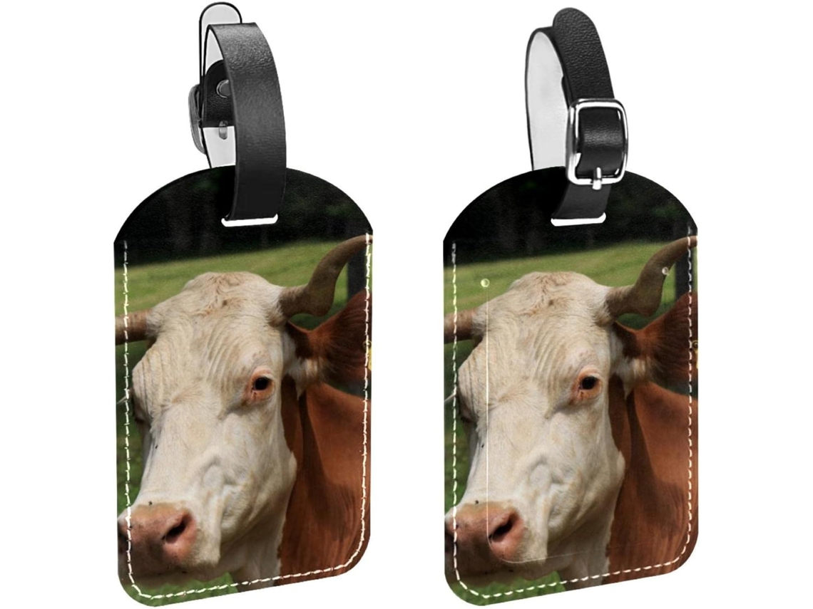Conjunto De 2 Etiquetas Bagagem Em Couro Sintético Com Estampa Vaca E Mamíferos