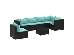 Conjunto de 7 Lounge de Jardim com Almofadões Vime Pe Preto MAISON EXCLUSIVE (120x80x60 cm)