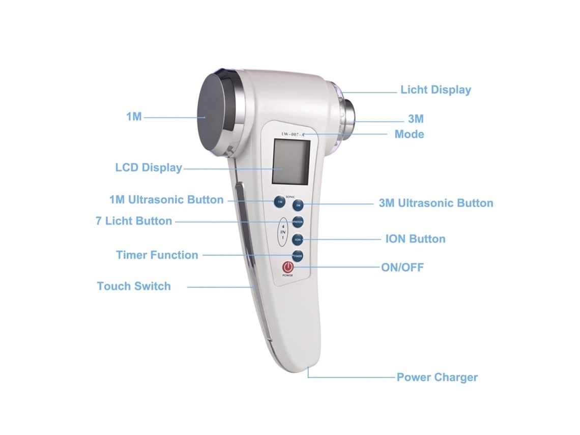 Dispositivo Ultrassônico Para Pele Transdutor Duplo Luz Vermelha/azul/verde Tratamento Antirrugas E Acne Branco Bestvite