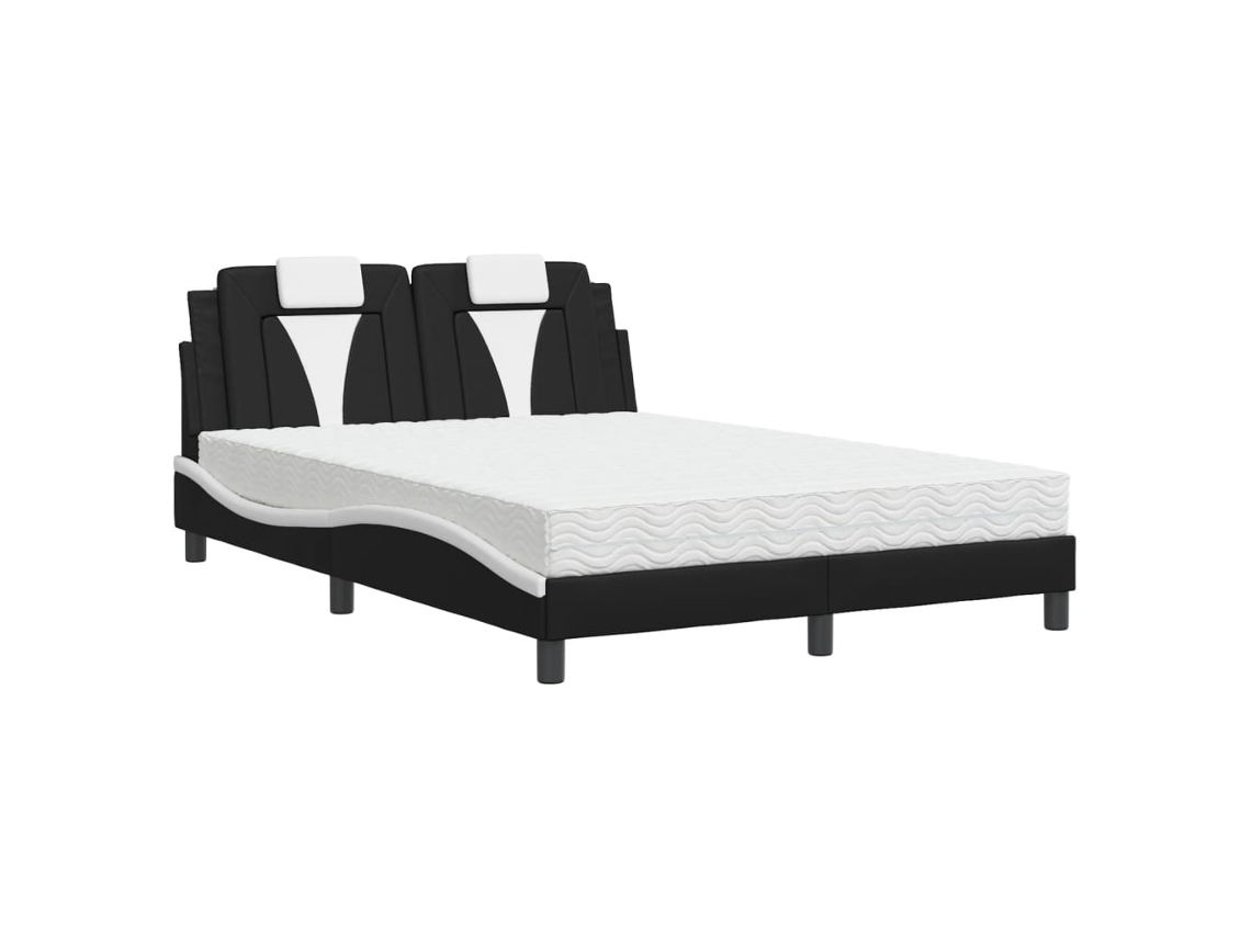 Cama Viana com Colchão 140x200 Cm Couro Artificial Preto e Branco MAISON EXCLUSIVE
