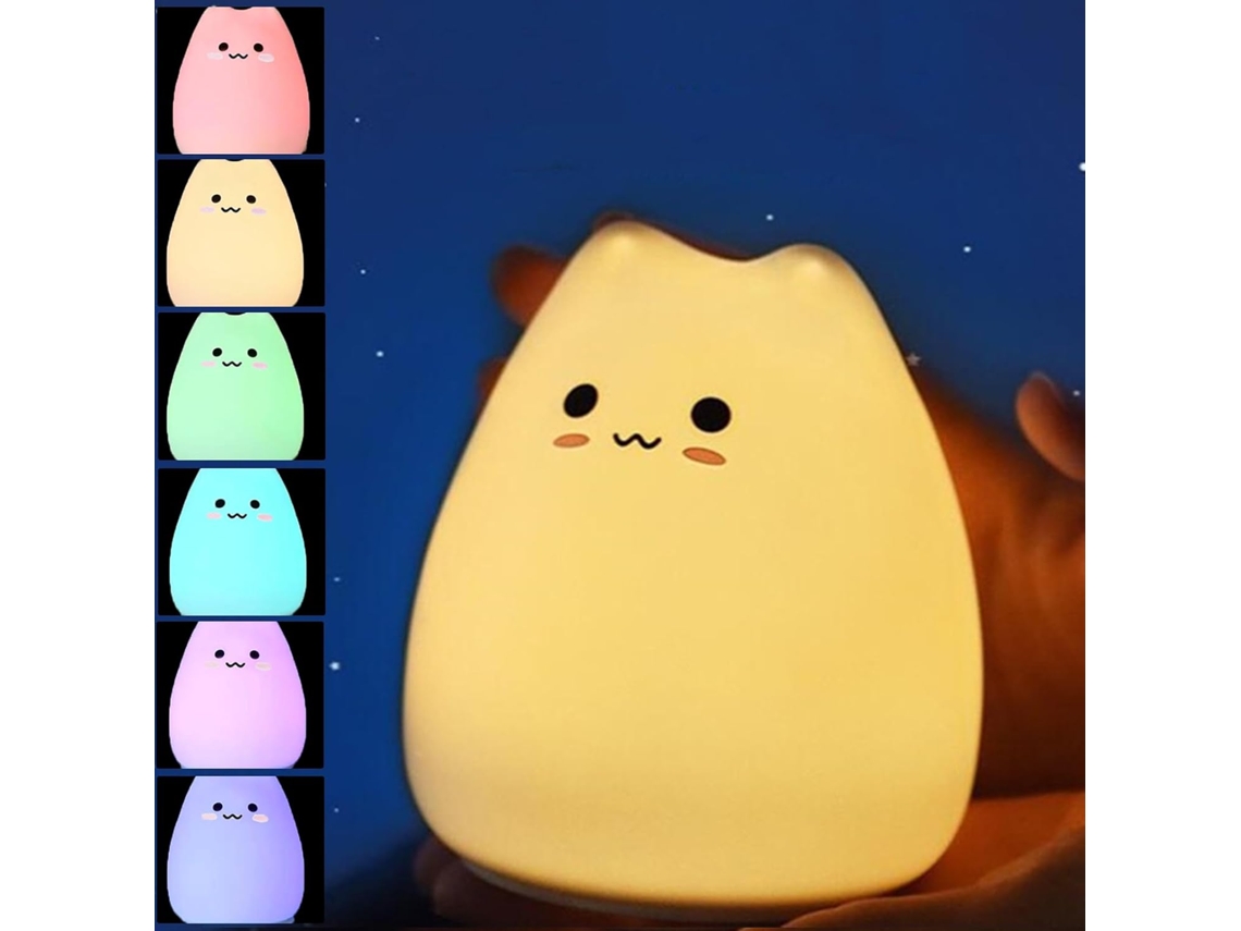 Abajur Em Formato De Gato, 7 Cores, Feito Silicone Macio, Funciona A
