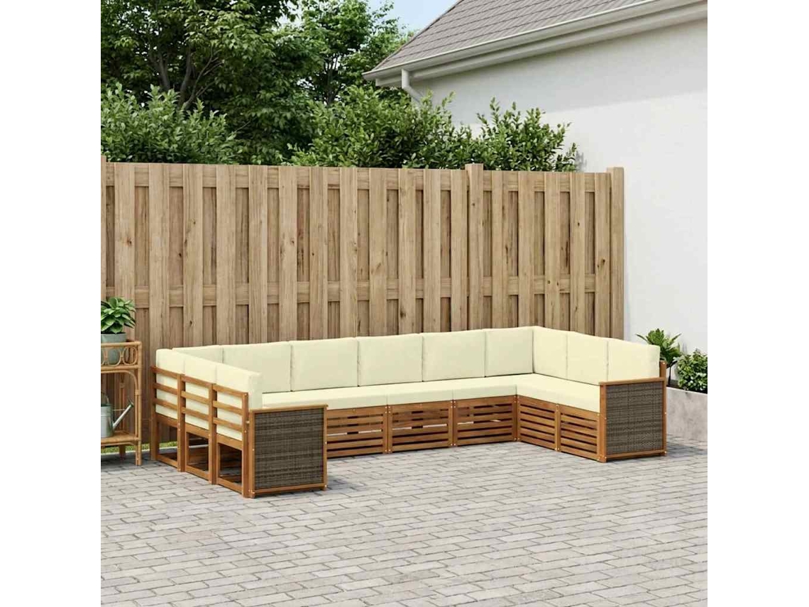Vidaxl Conjunto De Sofá Sectional Com Almofada 7 Pcs Natural E Creme