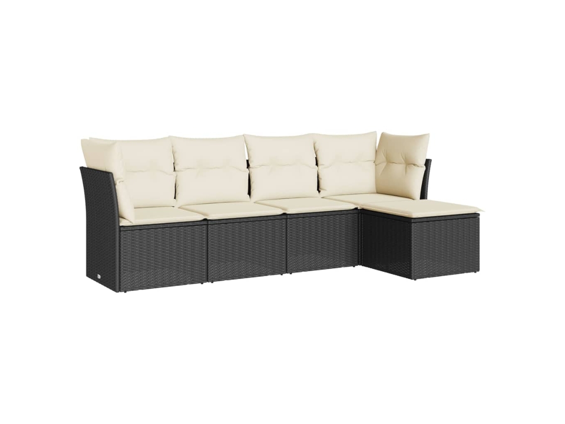 Conjunto de 5 Sofás de Jardim com Almofadões Vime Pe Preto MAISON EXCLUSIVE (5 pcs)