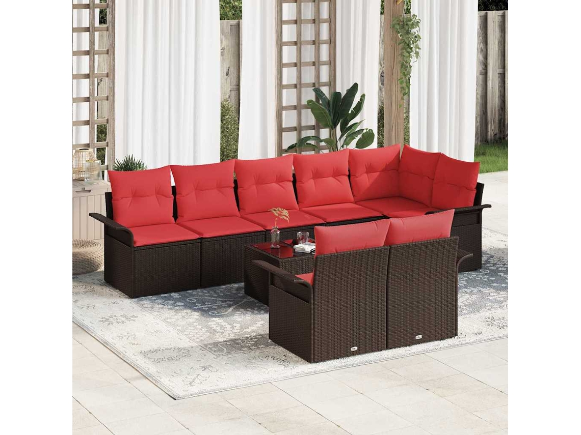 Vidaxl Conjunto De Sofá De Jardim 9 Unid. Castanho Vime Pe