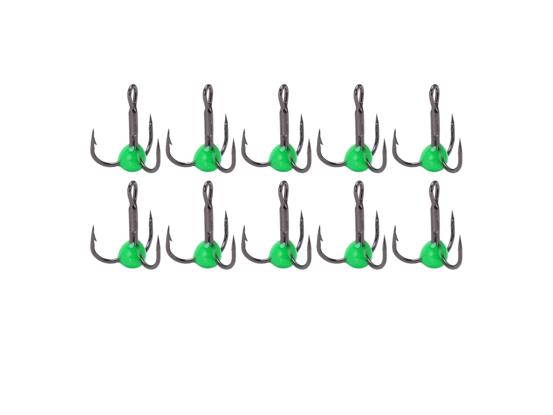 Gancho de Pesca Tréble Aço Carbono Verde 10pcs