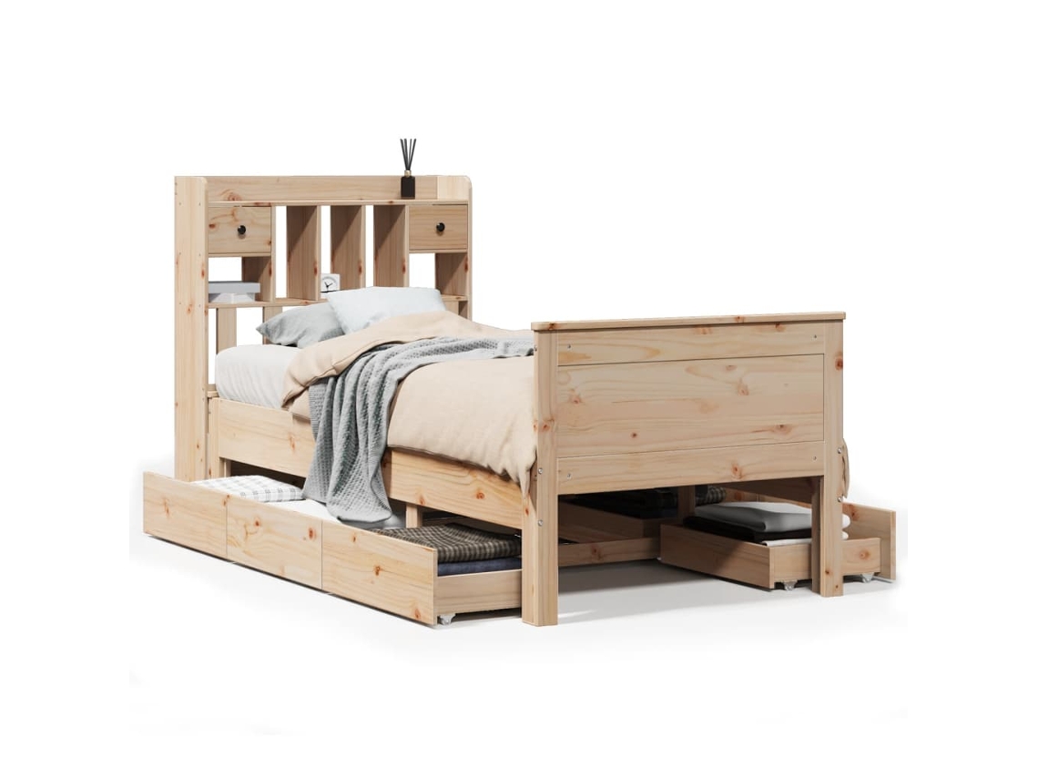Cama com Estante Sem Colchão 90x200 Cm Pinho Maciço MAISON EXCLUSIVE