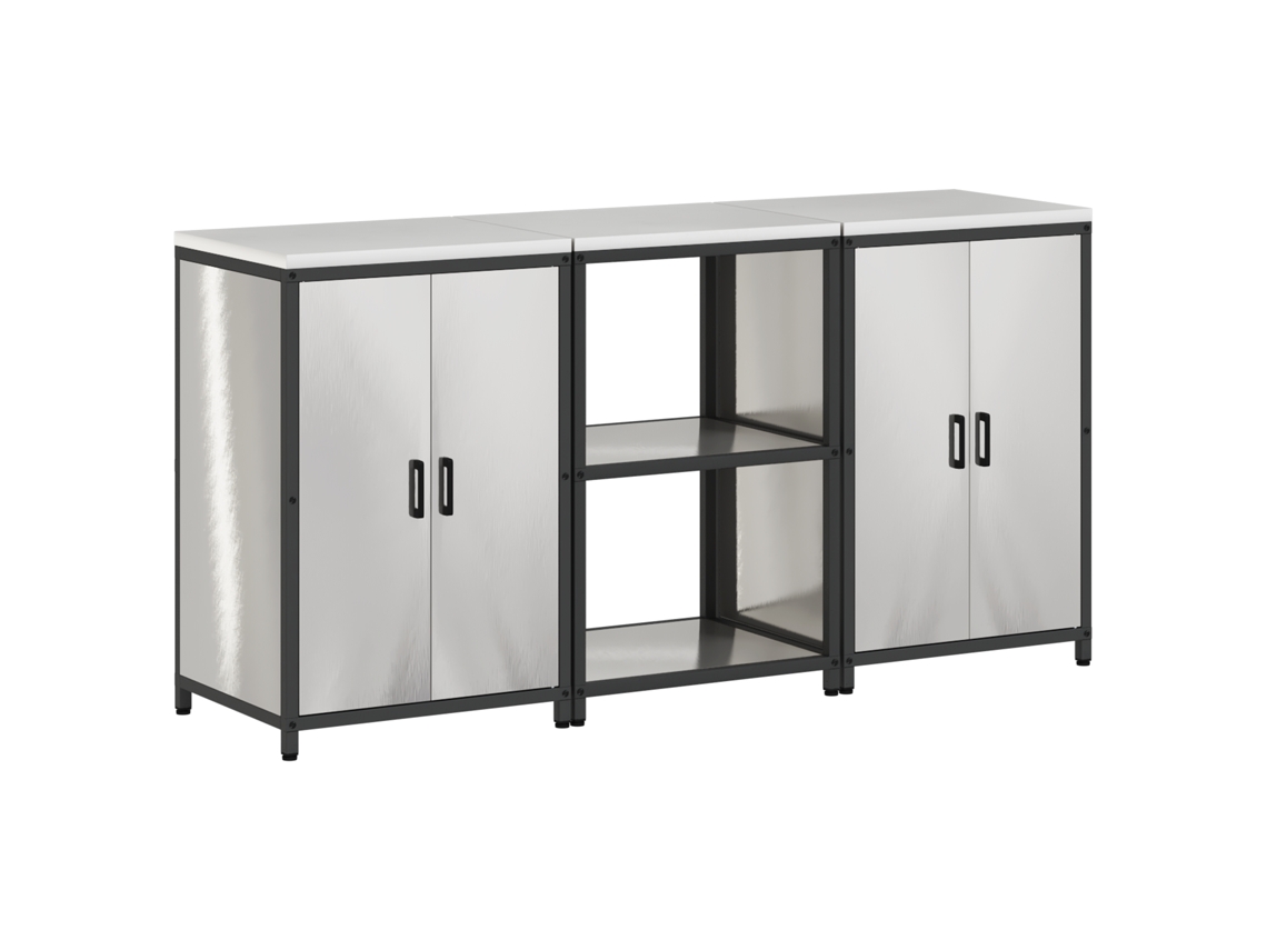 Conjunto 3 Armário De Cozinha Vidaxl Prateado Aço (180 X 50 X 92 Cm)