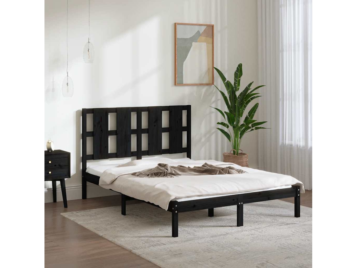 Vidaxl Estrutura De Cama 140x190 Cm Madeira De Pinho Maciça Preto