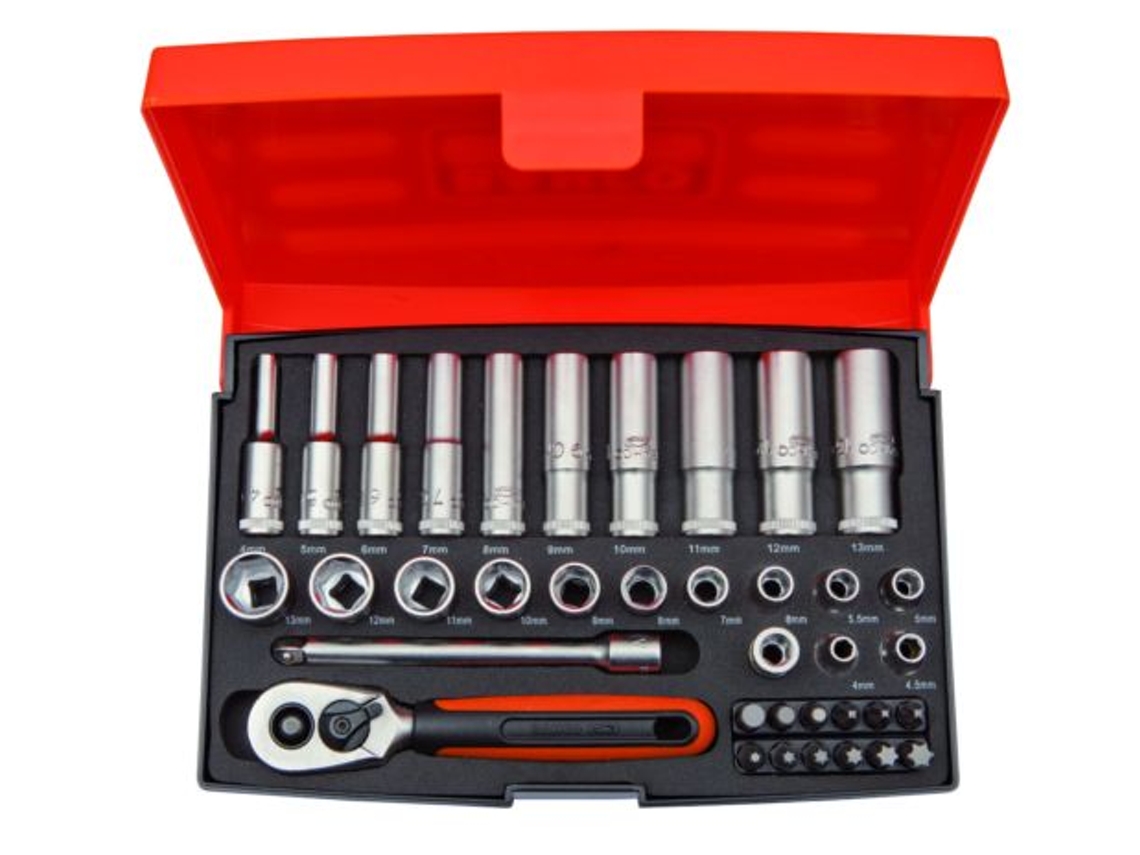 Jogo de Soquetes 37 Pçs. Série Longa de Soquetes + Bits 1/4' Sl25L BAHCO