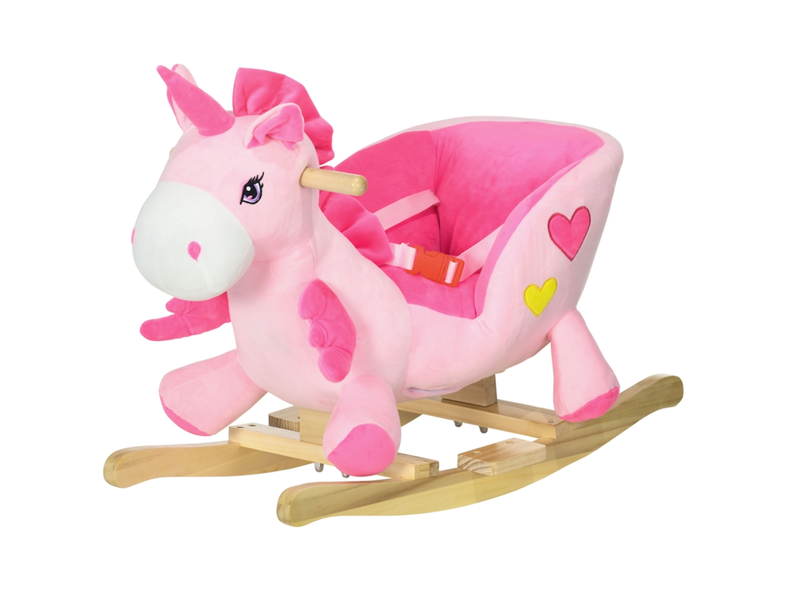 Cavalo Baloiço Para Bebés Em Forma De Unicornio Com Música Cinto De Segurança E Apoio Para Os Pés 65x35x45 Cm Rosa