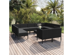 Vidaxl 12 Pcs Conjunto Lounge De Jardim C/ Almofadões Vime Pe Preto