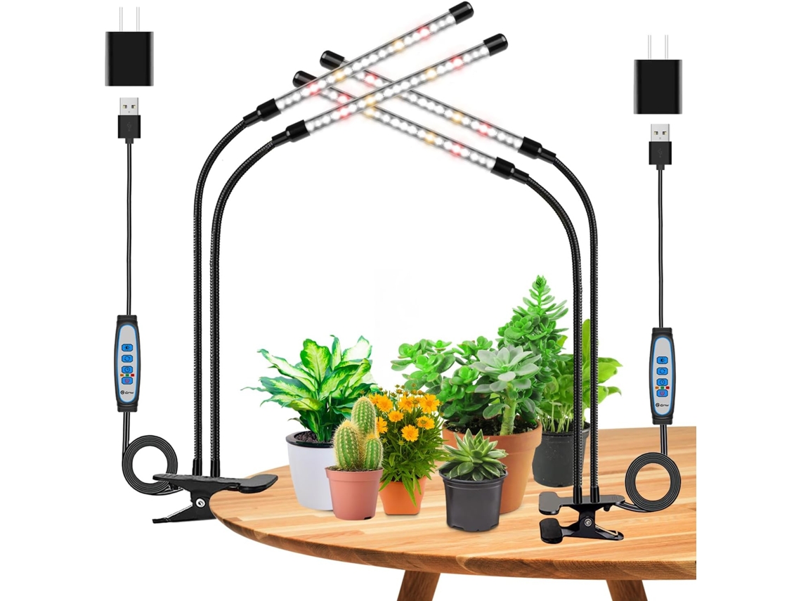 Kit Com 2 Lâmpadas De Cultivo Indoor, Lâmpada De Cultivo Com 2 Cabeças E Presilha, Liga/desliga Automático Com Temporizador De 3/9 Aquaforge