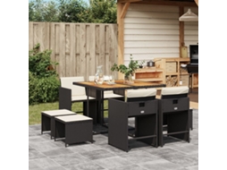 Vidaxl 9 Pcs Conjunto De Jantar P/ Jardim C/ Almofadões Vime Pe Preto