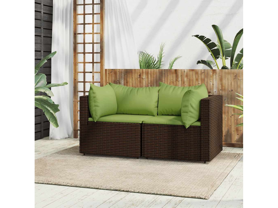 Vidaxl Sofás De Canto Para Jardim Com Almofadões 2pcs Vime Pe Castanho