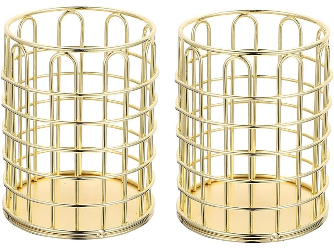 Porta Lápis E Pincéis De Maquiagem Em Ferro Dourado Mesa, Grande Capacidade, Organizador De Mesa Escritório E