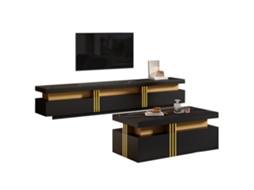 Conjunto de TV preto de parede, prateleira de sala de estar com mesa de centro e armário de TV, móveis multifuncionais Liptaptyn