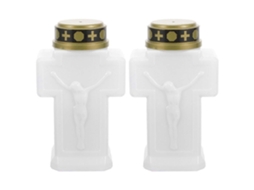 Rebe 2 Peças de Velas Elétricas Sem Chama para Jardim Cemitério Lembrança Luz Amarela Piscante 15,30x9,00x5,50cm Blanco