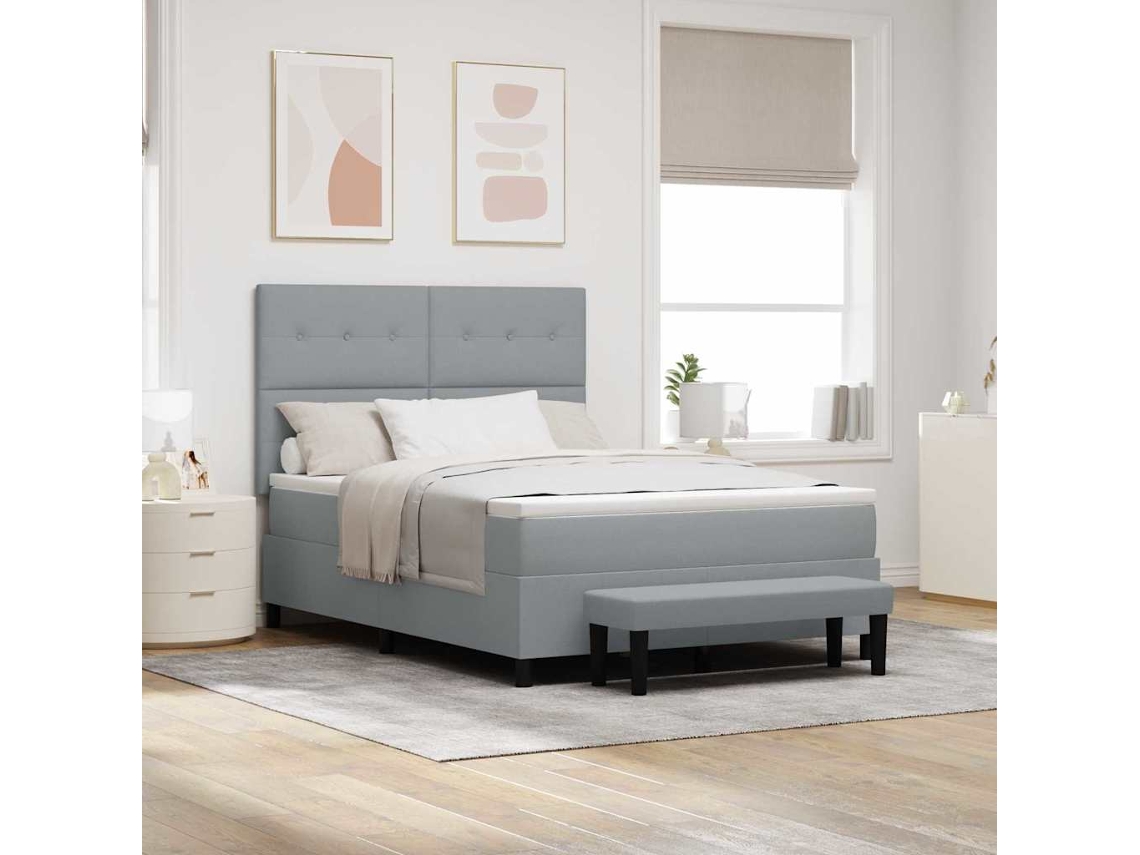 Vidaxl Cama Box Com Cabeceira Cinzento-claro 160 X 200 Cm Tecido
