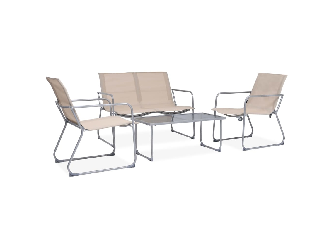 Vidaxl 4 Pcs Conjunto Lounge Para Jardim Tecido E Aço Cor Creme