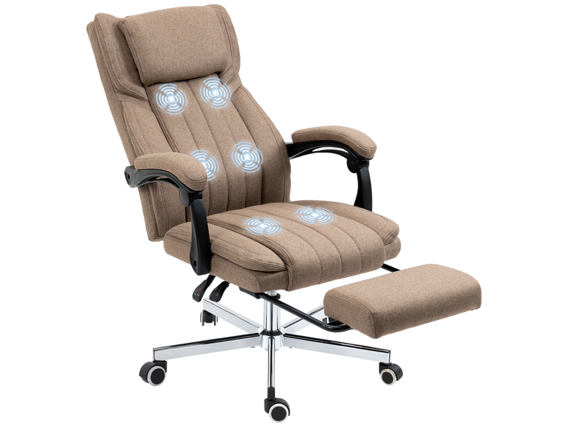 Massagem na Cadeira de Escritório com Apoio de Pés e Controle Remoto. em Tecido Efeito Linho. 65x61x108 118 Cm. Brown Ge