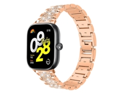 Bracelete Para Xiaomi Band 9 Pro / Redmi Watch 6 / 5 - Aço Inoxidável Com Diamantes Ouro Rosa