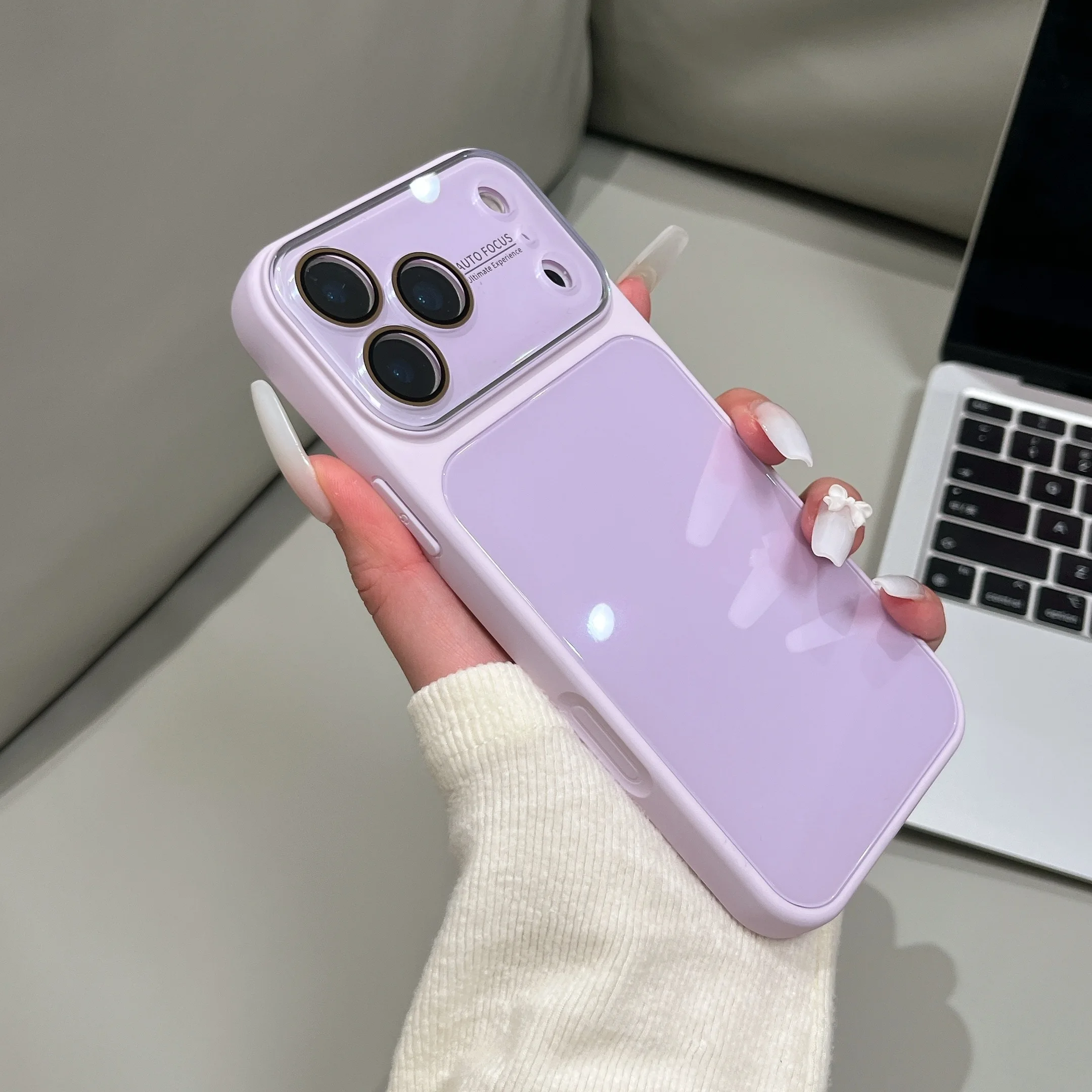 Capa De Celular Em Vidro Temperado (roxa) Para Iphone 16 Com Proteção Para Lente De Cristal.