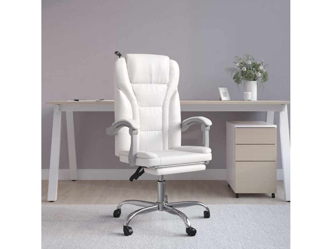 Vidaxl Cadeira De Escritório Reclinável Couro Artificial Branco
