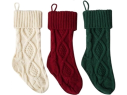 Meias De Natal Em Tricô Trançado, Tricô Exclusivo, Sacola De Presente Para Decoração De Árvore De Natal Olysi Shop (vermelho, Verde E Branco, 46 ​​​​​​cm)