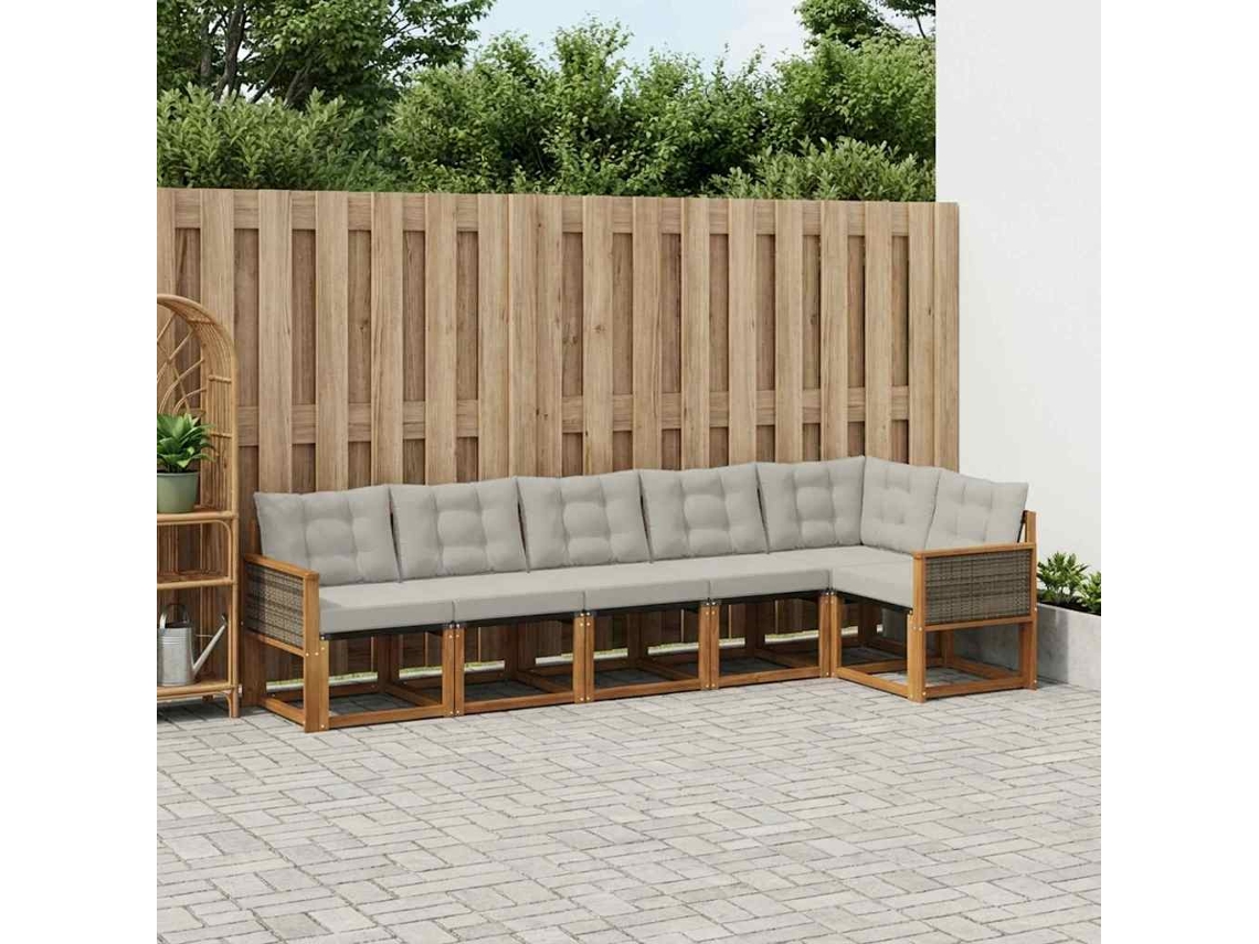 Vidaxl Conjunto De Sofás Para Exterior 6 Pcs Natural E Cinzento-claro