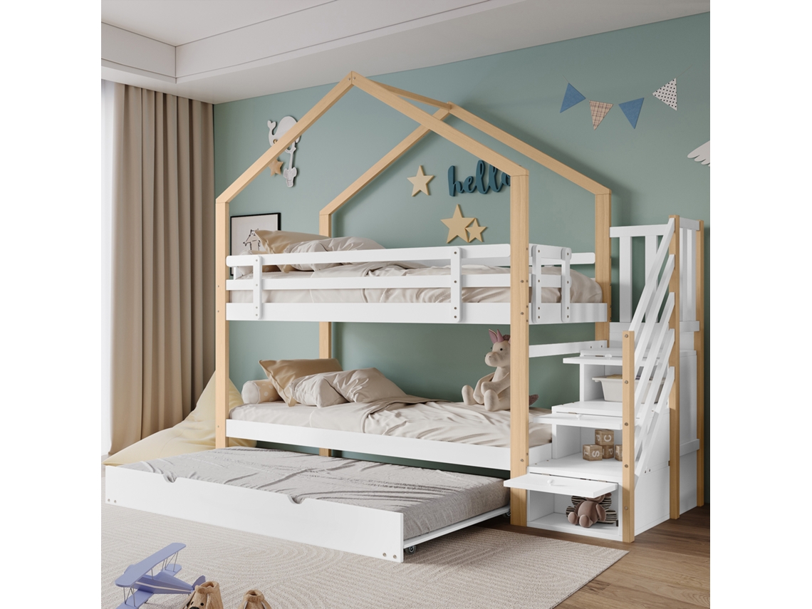 Cama Alta 90x200 Extensível Escorrega Branco VOLTEDGE
