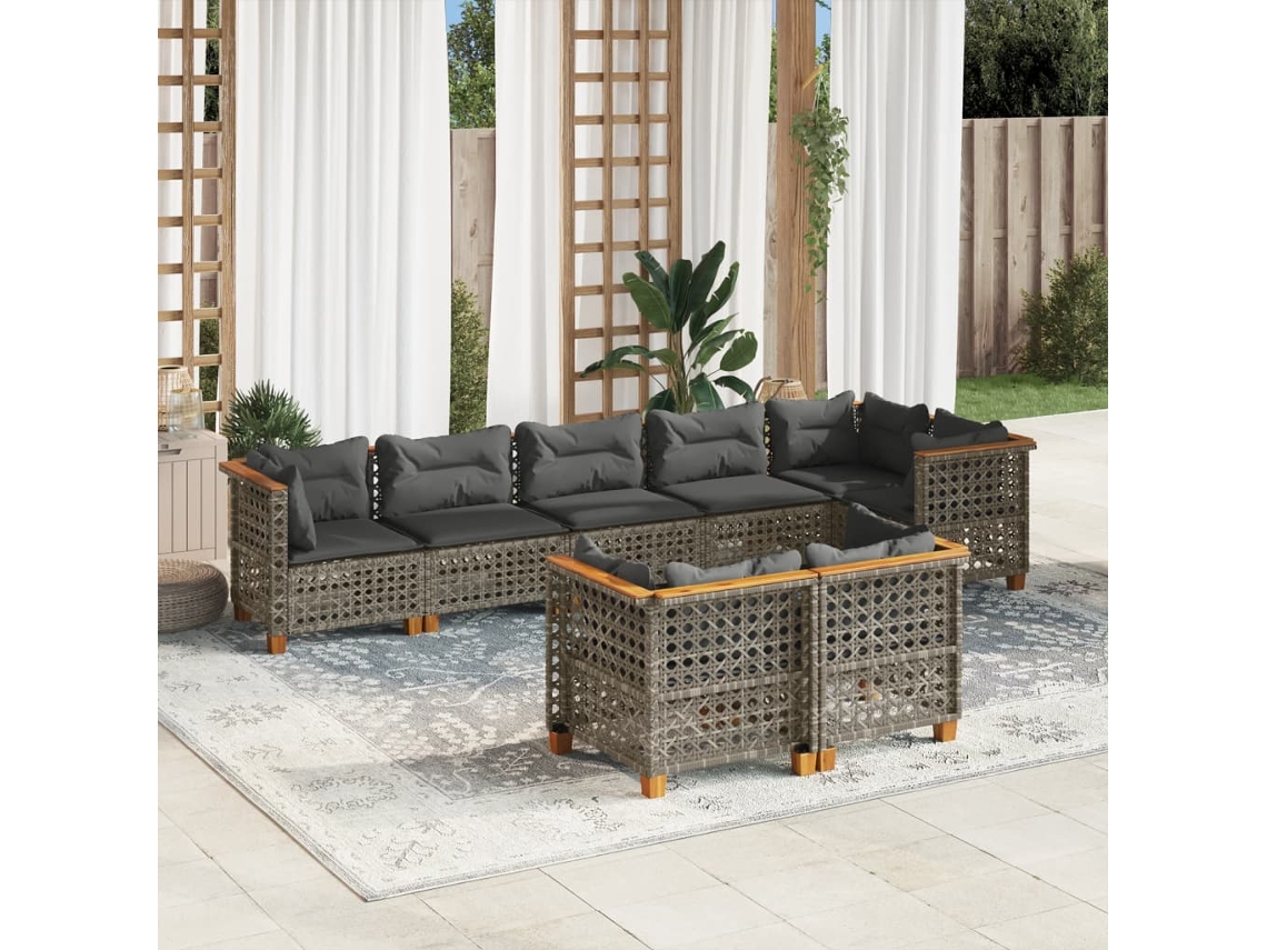 Jogo de Sofá Jardim 8 Peças C/ Almofadões Vime Pe Cinza Dkd Home Decor